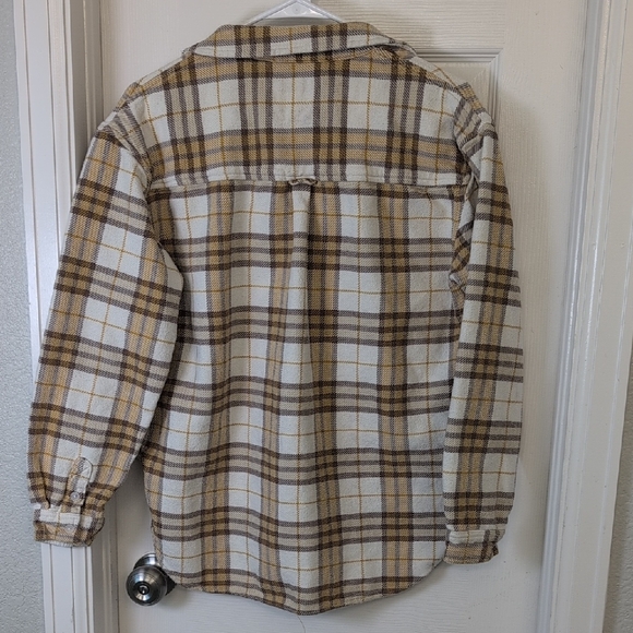 American Eagle Outfitters White and Brown Plaid Button Down Shirt Flannel Cotton - Picture 6 of 11